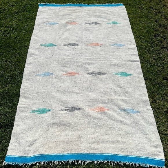 Serape Thunderbird in Flight Woven Blanket Rug Fringe Native American 47.5x80 - Picture 2 of 16